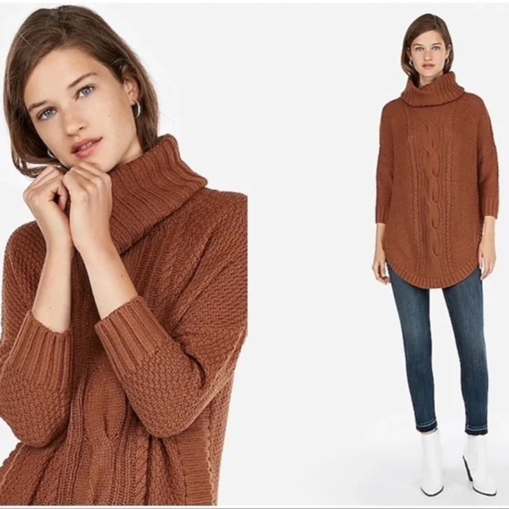 Express Rust Cowl Neck Sweater